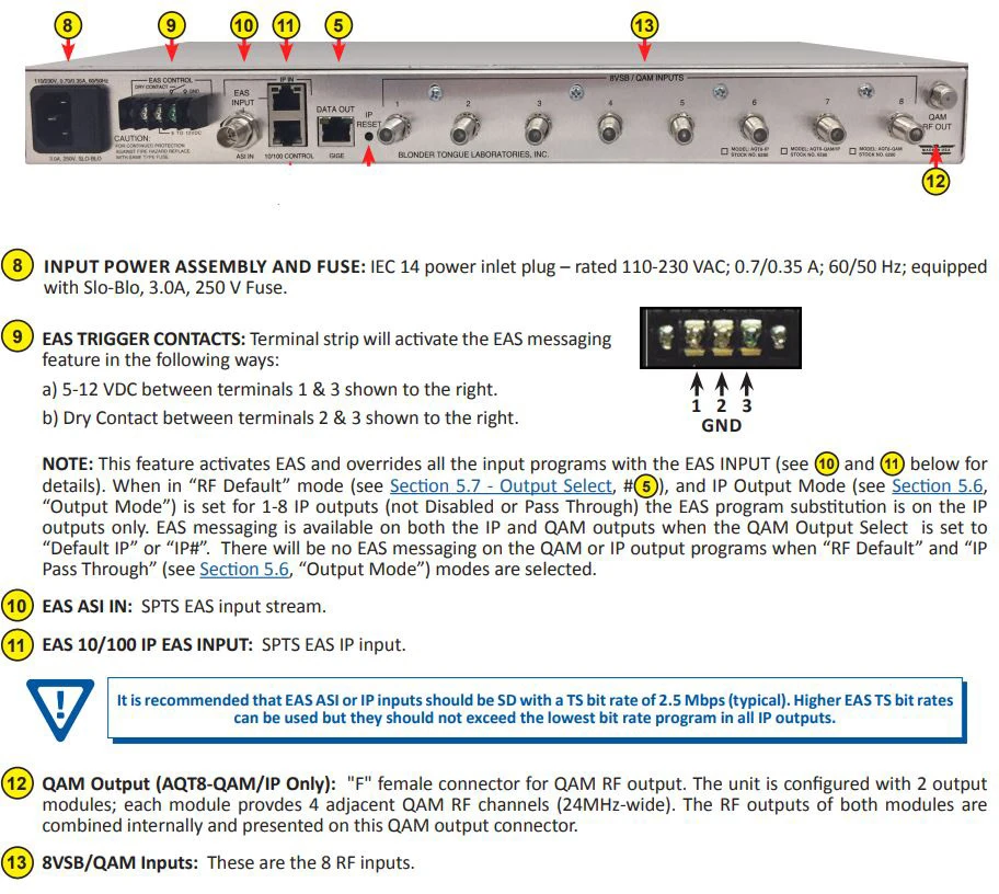 Blonder Tongue AQT8-QAM/IP 8X 8VSB/QAM Inputs - 8X QAM Channel - 1X IP Outputs 3 Blonder Tongue AQT8-QAM/IP 8X 8VSB/QAM Inputs - 8X QAM Channel - 1X IP Outputs - Image 3