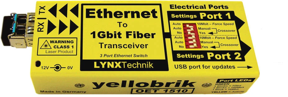 LYNX Technik Yellobrik OET 1510 Singlemode Fiber To Ethernet Transceiver / Switch - Duplex LC 1 LYNX Technik Yellobrik OET 1510 Singlemode Fiber To Ethernet Transceiver / Switch - Duplex LC
